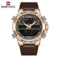 NAVIFORCE NF9164 Fashion Watches for Men Leather Sport Dual Display Quartz Wrist Watch Military Waterproof Luminous Clock